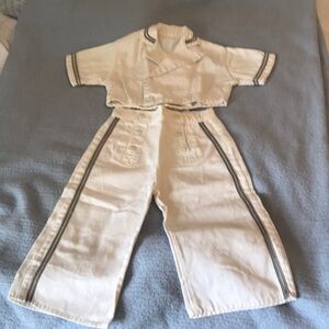Boys Vintage Victorian white trimmed sailor outfit. Drop front breeches.